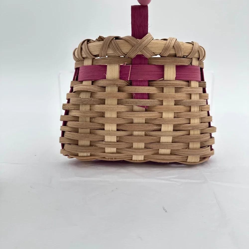 Woven Wall Basket 5x5 Small Tan Pink Bow Hanging Decor